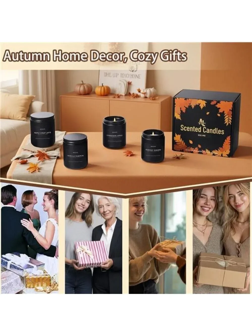 Fall Candles 4 Pack Soy Scented Candles Vanilla Pumpkin Cinnamon Apple Gift Set